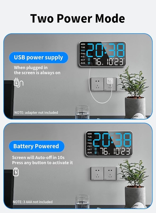 DRUCILA 9''Large Digital Wall Clock, Led Alarm Clock with Big Digits, Date, Temperature, DST, Modern Decor Design for Desk,5-Level Brightness for Room, Bedroom, Gift, USB Powered Yougster and Elderly. - Image 5
